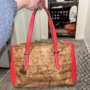 Anne Klein Faux Cork and Coral Trim & Gold Details Tote Purse